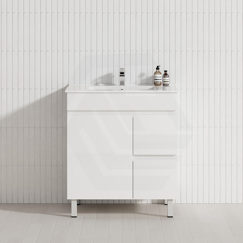 Macho 750mm Premium MDF Gloss White Freestanding Bathroom Vanity with Left/Right Hand Drawers