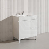 Macho 750mm Premium MDF Gloss White Freestanding Bathroom Vanity with Left/Right Hand Drawers