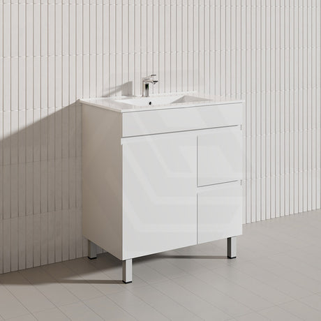 Macho 750mm Premium MDF Gloss White Freestanding Bathroom Vanity with Left/Right Hand Drawers