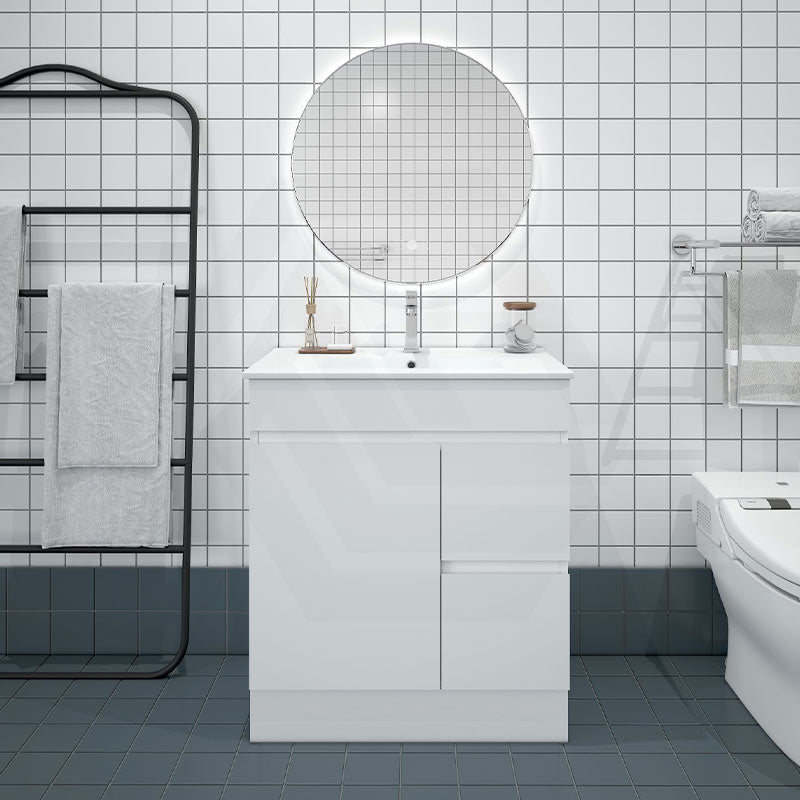 750mm Premium MDF Gloss White Freestanding Bathroom Vanity with Left/Right Hand Drawers