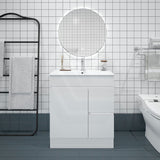 750mm Premium MDF Gloss White Freestanding Bathroom Vanity with Left/Right Hand Drawers