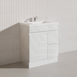 Macho 750mm Premium MDF Gloss White Freestanding Bathroom Vanity with Left/Right Hand Drawers