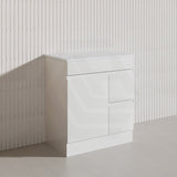Macho 750mm Premium MDF Gloss White Freestanding Bathroom Vanity with Left/Right Hand Drawers