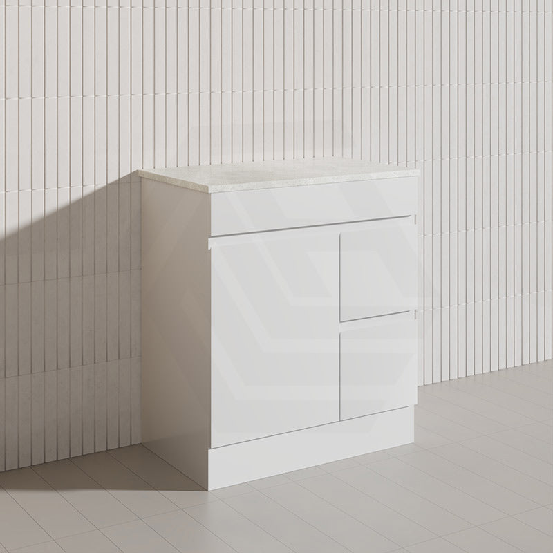 Macho 750mm Premium MDF Gloss White Freestanding Bathroom Vanity with Left/Right Hand Drawers