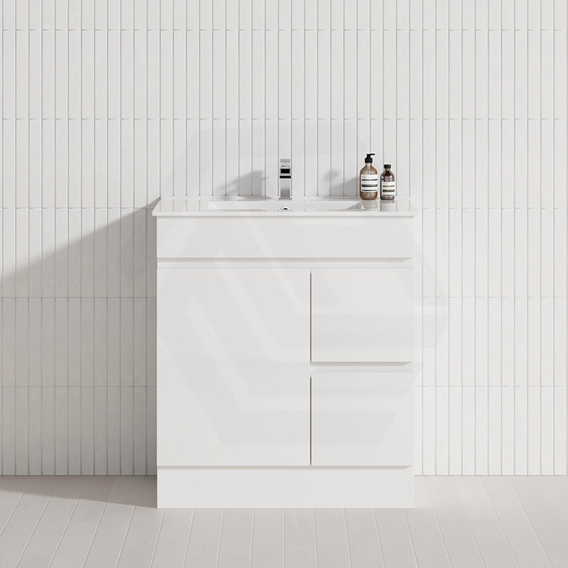 Macho 750mm Premium MDF Gloss White Freestanding Bathroom Vanity with Left/Right Hand Drawers
