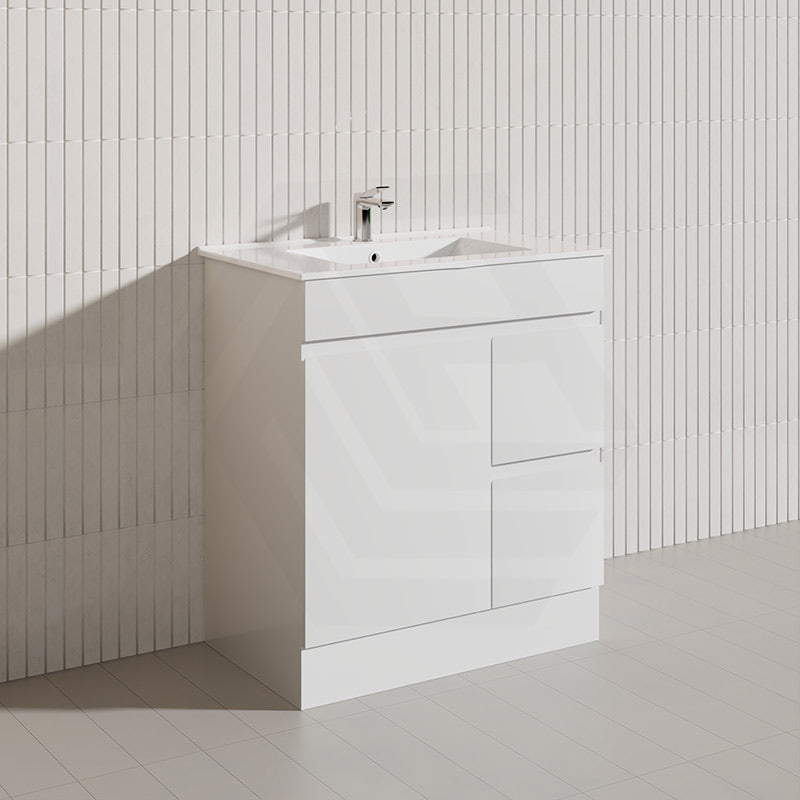 Macho 750mm Premium MDF Gloss White Freestanding Bathroom Vanity with Left/Right Hand Drawers