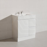 Macho 750mm Premium MDF Gloss White Freestanding Bathroom Vanity with Left/Right Hand Drawers