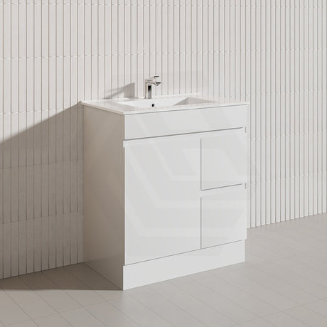 Macho 750mm Premium MDF Gloss White Freestanding Bathroom Vanity with Left/Right Hand Drawers