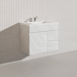 Macho 750mm Premium MDF Gloss White Wall Hung Vanity with Left/Right Hand Drawers