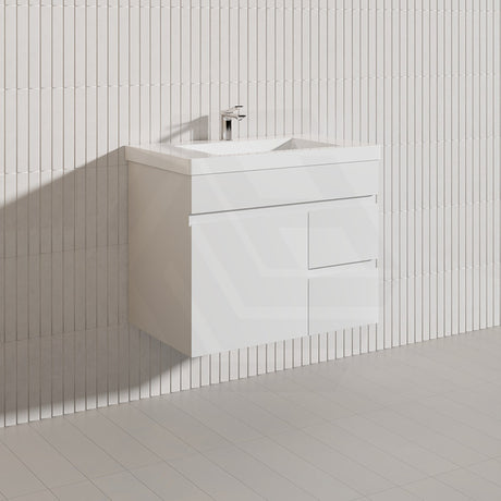 Macho 750mm Premium MDF Gloss White Wall Hung Vanity with Left/Right Hand Drawers