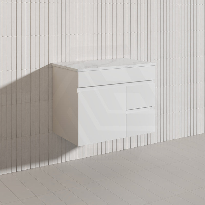 Macho 750mm Premium MDF Gloss White Wall Hung Vanity with Left/Right Hand Drawers