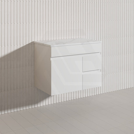 Macho 750mm Premium MDF Gloss White Wall Hung Vanity with Left/Right Hand Drawers