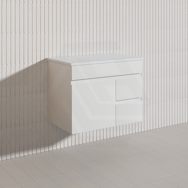 Macho 750mm Premium MDF Gloss White Wall Hung Vanity with Left/Right Hand Drawers