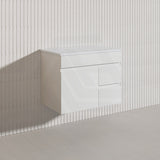 Macho 750mm Premium MDF Gloss White Wall Hung Vanity with Left/Right Hand Drawers