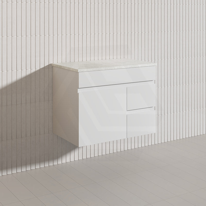 Macho 750mm Premium MDF Gloss White Wall Hung Vanity with Left/Right Hand Drawers