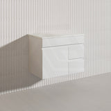 Macho 750mm Premium MDF Gloss White Wall Hung Vanity with Left/Right Hand Drawers