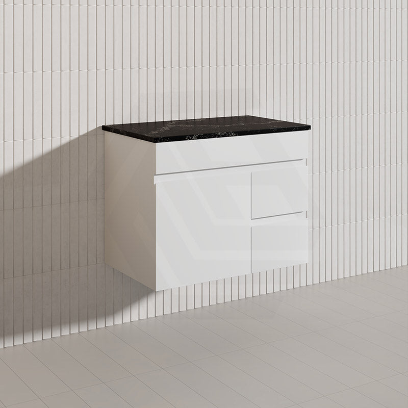 Macho 750mm Premium MDF Gloss White Wall Hung Vanity with Left/Right Hand Drawers