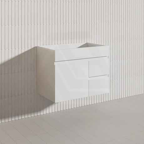 Macho 750mm Premium MDF Gloss White Wall Hung Vanity with Left/Right Hand Drawers