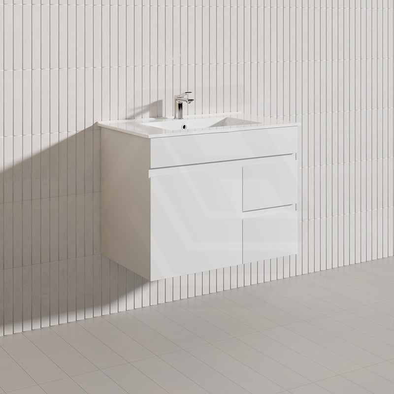 Macho 750mm Premium MDF Gloss White Wall Hung Vanity with Left/Right Hand Drawers