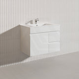Macho 750mm Premium MDF Gloss White Wall Hung Vanity with Left/Right Hand Drawers
