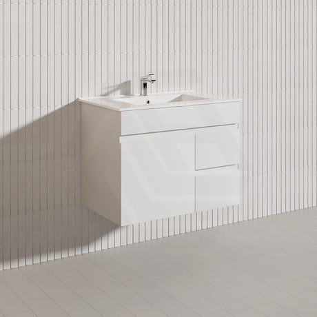 Macho 750mm Premium MDF Gloss White Wall Hung Vanity with Left/Right Hand Drawers