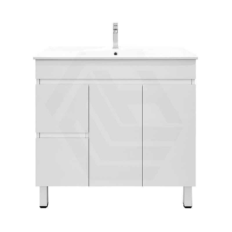 900mm MACHO Narrow Premium MDF Gloss White Freestanding Vanity with Left/Right Drawers