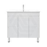 900mm MACHO Narrow Premium MDF Gloss White Freestanding Vanity with Left/Right Drawers