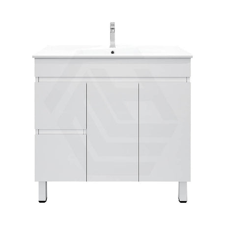 900mm MACHO Narrow Premium MDF Gloss White Freestanding Vanity with Left/Right Drawers