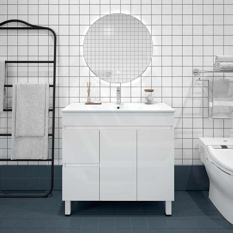 900mm MACHO Narrow Premium MDF Gloss White Freestanding Vanity with Left/Right Drawers