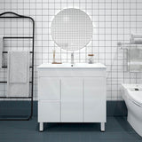 900mm MACHO Narrow Premium MDF Gloss White Freestanding Vanity with Left/Right Drawers