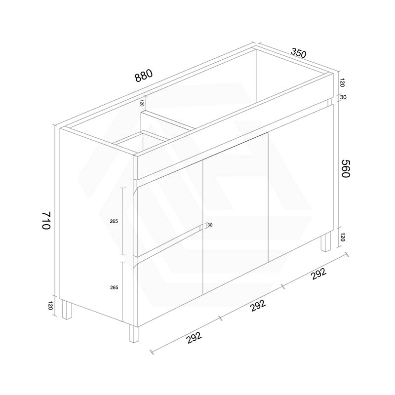 900mm MACHO Narrow Premium MDF Gloss White Freestanding Vanity with Left/Right Drawers