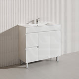 Macho 900mm Narrow Premium MDF Gloss White Freestanding Vanity with Left/Right Hand Drawers