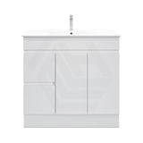 900mm MACHO Narrow Premium MDF Gloss White Freestanding Vanity with Left/Right Drawers