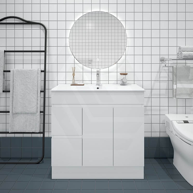 900mm MACHO Narrow Premium MDF Gloss White Freestanding Vanity with Left/Right Drawers