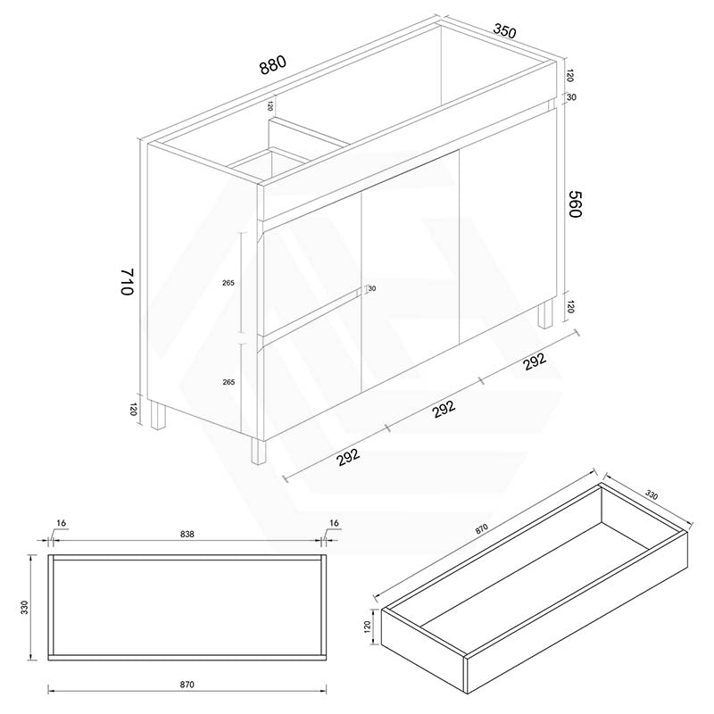 Macho 900mm Narrow Premium MDF Gloss White Freestanding Vanity with Left/Right Hand Drawers