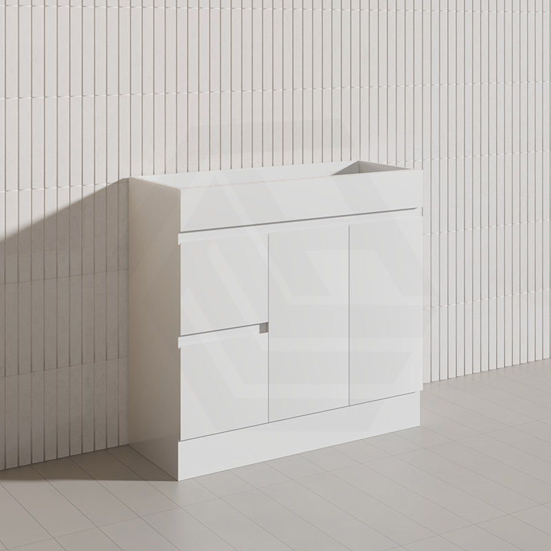 Macho 900mm Narrow Premium MDF Gloss White Freestanding Vanity with Left/Right Hand Drawers