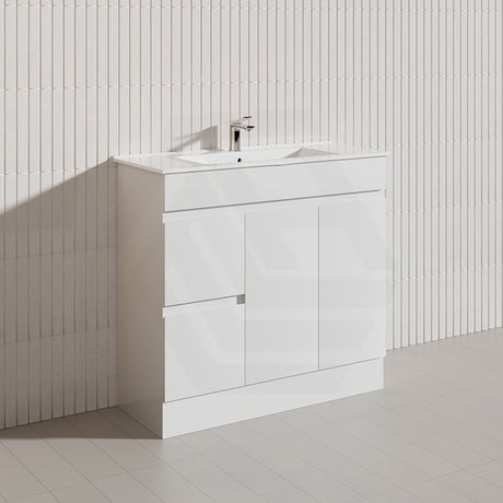 Macho 900mm Narrow Premium MDF Gloss White Freestanding Vanity with Left/Right Hand Drawers