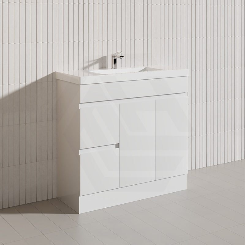 Macho 900mm Narrow Premium MDF Gloss White Freestanding Vanity with Left/Right Hand Drawers