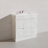 Macho 900mm Narrow Premium MDF Gloss White Freestanding Vanity with Left/Right Hand Drawers