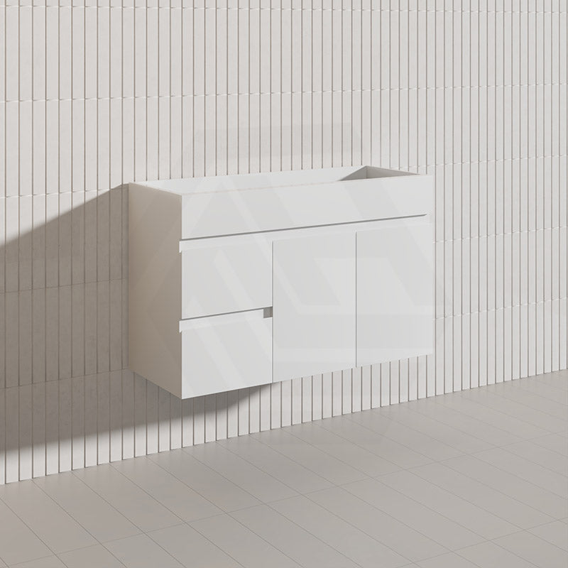 Macho 900mm Narrow Premium MDF Gloss White Wall Hung Vanity with Left/Right Hand Drawers