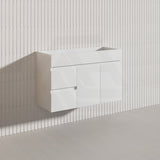 Macho 900mm Narrow Premium MDF Gloss White Wall Hung Vanity with Left/Right Hand Drawers