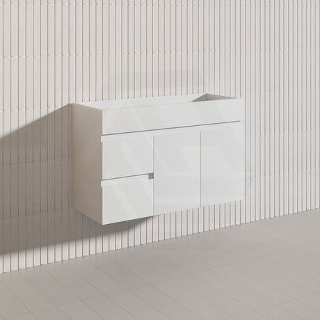Macho 900mm Narrow Premium MDF Gloss White Wall Hung Vanity with Left/Right Hand Drawers