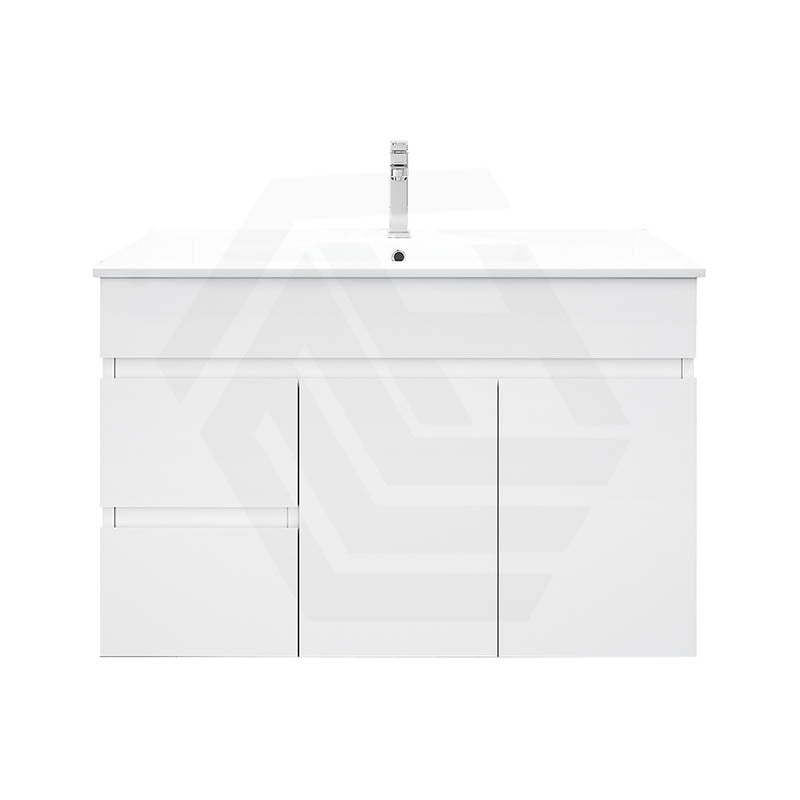 Macho 900mm Narrow Premium MDF Gloss White Wall Hung Vanity with Left/Right Hand Drawers