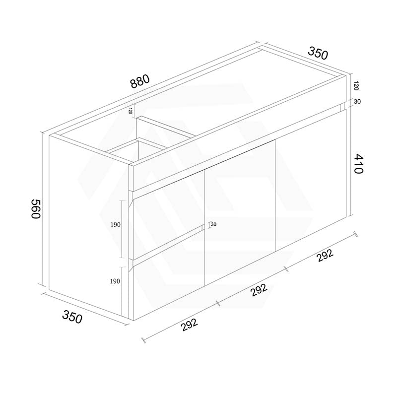 Macho 900mm Narrow Premium MDF Gloss White Wall Hung Vanity with Left/Right Hand Drawers