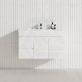 Macho 900mm Narrow Premium MDF Gloss White Wall Hung Vanity with Left/Right Hand Drawers