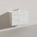Macho 900mm Narrow Premium MDF Gloss White Wall Hung Vanity with Left/Right Hand Drawers