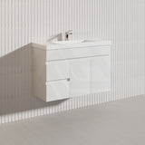 Macho 900mm Narrow Premium MDF Gloss White Wall Hung Vanity with Left/Right Hand Drawers