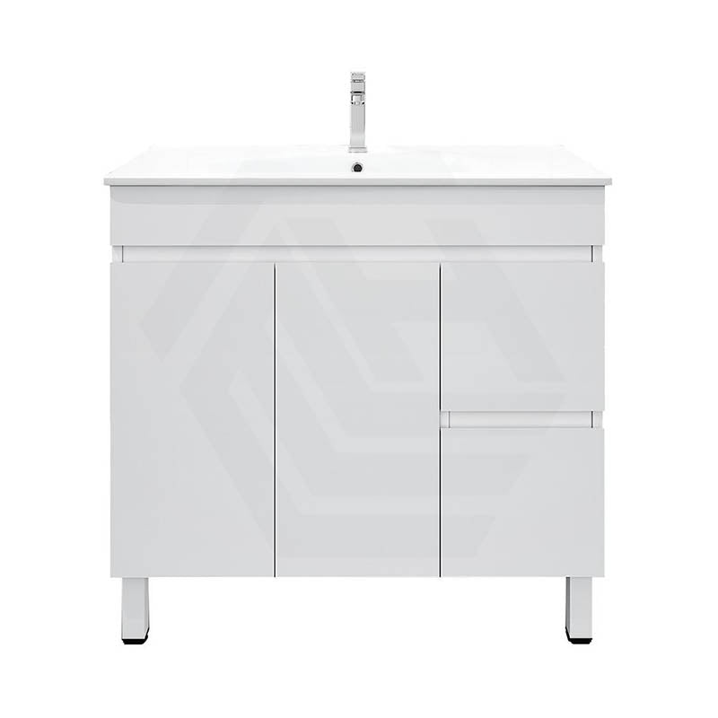 900mm MACHO Narrow Premium MDF Gloss White Freestanding Vanity with Left/Right Drawers