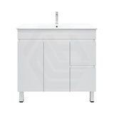 900mm MACHO Narrow Premium MDF Gloss White Freestanding Vanity with Left/Right Drawers
