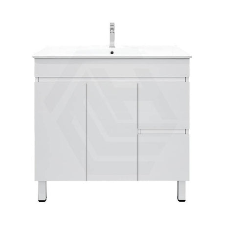 900mm MACHO Narrow Premium MDF Gloss White Freestanding Vanity with Left/Right Drawers